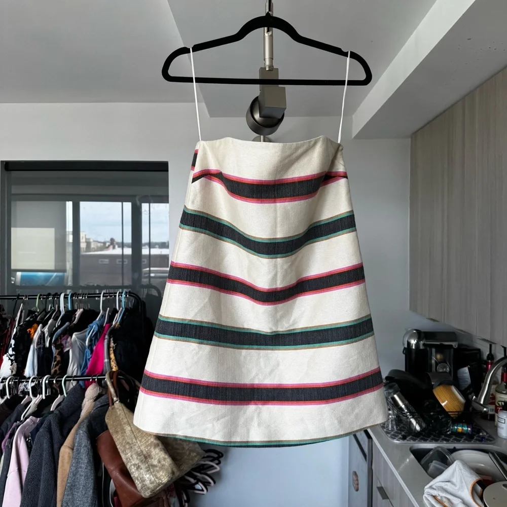 Cienne New York The Michele Cotton Striped Mini Dress Beige Multi NWT Size 8 - Picture 2 of 11